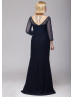 Navy Blue Pearls Mother Of The Bride Dress